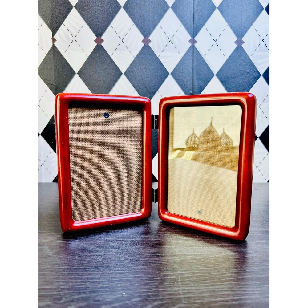 Vintage Bi-Fold, Hinged Teak‎ Wood Double Photo Frame Folding Tabletop Decor - Picture 17 of 17
